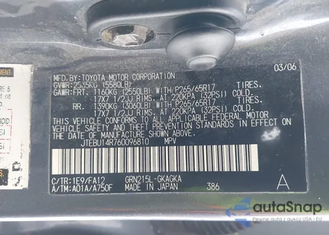 2006 Toyota 4Runner Sr5 V6 from USA, damaged, VIN JTEBU14R760096810